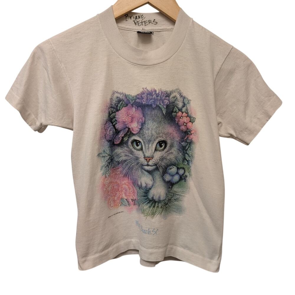 Vintage Fruit of the Loom Air Waves Kitten Tee Shirt Myrtle Beach SC Y2K 90s